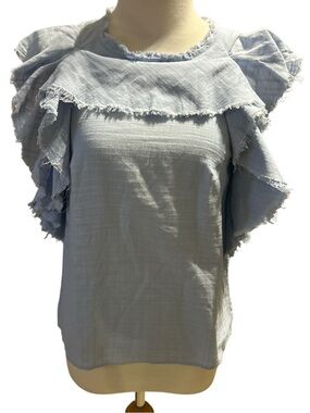 Pinko Cotton Ruffled Flutter Sleeve Top in Light Blue Size 4